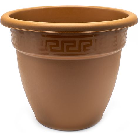 PLASTICFORTE maceta redonda 20x20x15cm marron 11276 , Maceta redonda 20 x 20 x 15 cm. 11276Fabricada en plástico de alta calidadIncluye cenefa de decoraciónColor marrón (1/4)
