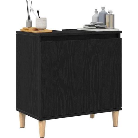 Meuble Vasque de Salle de Bain en Chêne Noir, 58 x 33 x 60 cm, Armoire-Lavabo Moderne avec Rangement (1/5)