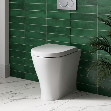 Back To Wall Toilet Pan with Soft Close Seat Space Saving Modern White Ceramic (1/6)