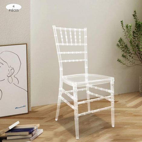 Lot de 4 chaises empilables - En plastique transparent - Pour salle à manger, terrasse et événement - Avec assise ergonomique - Élégantes - Pour fête, événement, mariage (1/5)