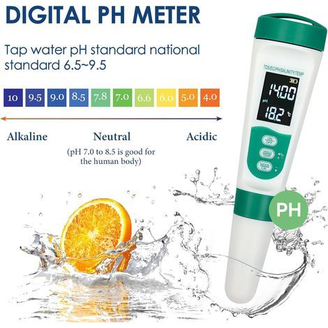 PH Metre Electronique, Kit de Testeur Piscine 5 en 1, Testeur pH/TDS/EC/Salinité/Température Rechargeable, Écran Rétroéclairé VA (1/5)