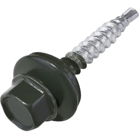 C57210 - Lot de 10 Vis autoperceuse métal sur bois Ø4.8x35 mm + rondelle d'étanchéité EPDM - peint en couleur gris anthracite RAL 7016 - empreinte de la tête 8 mm hexagonale - en acier (1/4)