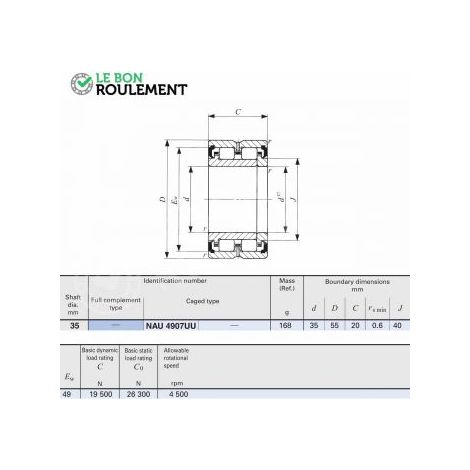 Roulement à rouleaux cylindriques NAU4907-UU-IKO