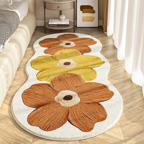 Blumenmuster-Schlafzimmerteppich, ultraweich, 3D-Blumenmuster, langer Flor und getuftete Badematte, saugfähig und rutschfest, waschbar, für Schlafzimmer, Badezimmer, Küche, Wohnzimmer – 40 x 120 cm – (1/5)