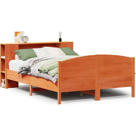 Maison Exclusive - Massivholzbett mit Regal ohne Matratze Wachsbr