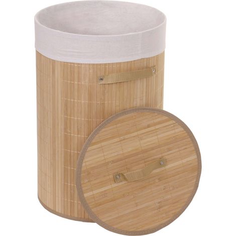 [NON UTILIZZATO] Cesta borsa portabiancheria bagno elegante HHG-116 legno bambù 50l, naturale