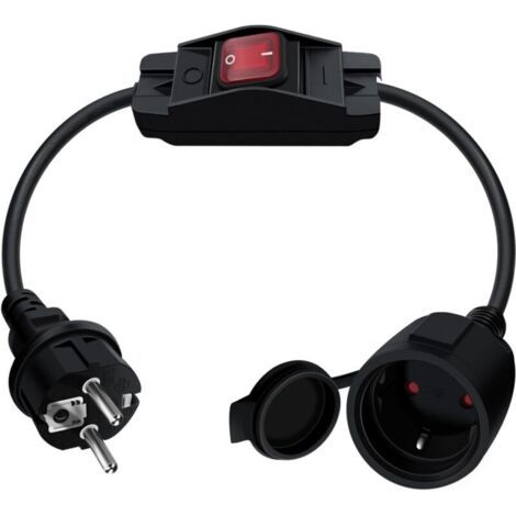 Cable D'extension Schuko avec Interrupteur 16A 250V Rallonge électrique Courte Schuko,Câble Court 2 AC Prise IP44 pour Une Utilisation Extérieure ou Intérieure, à La Maison, Au Bureau (0.5)