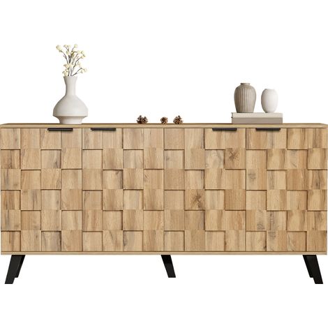 Aparador con 4 Puertas y Estantes Ajustables, Patrón Geométrico, Tablero de Partículas, Madera, 160,5×35,5×78 cm (1/5)