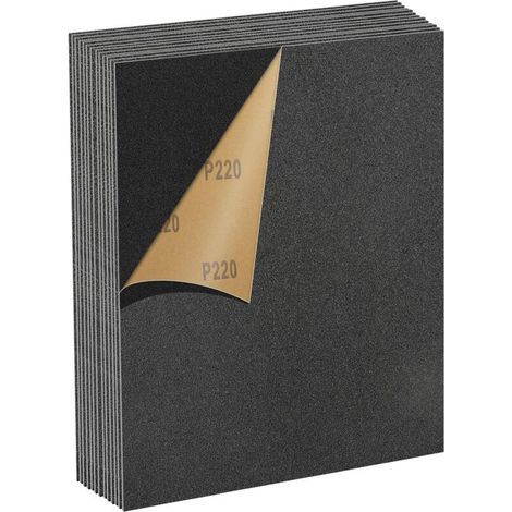 Set de Papier Abrasif 220 Grains, 13 Pièces 23 x 28cm Papier Abrasif Résistant à l'Eau pour Voitures Métaux Murs Bois Meubles, Polissage Humide et Sec Papier de Verre (1/5)