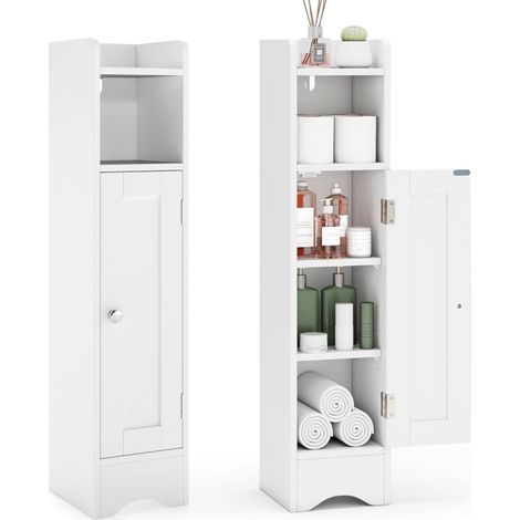 Armoire de Salle de Bain, Petite Meuble de Rangement autoportante avec Porte, Armoire de Rangement étroite avec étagères réglables pour Petits espaces (Blanc) (1/5)