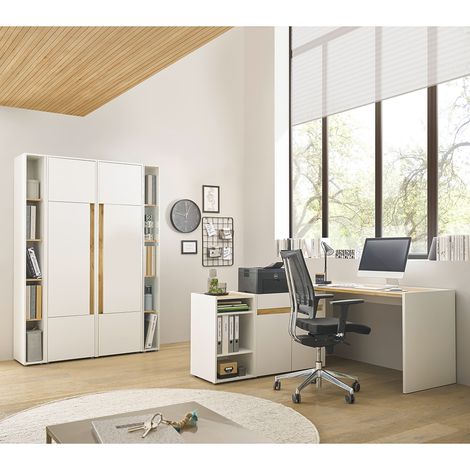 Büromöbel Set weiß mit Eiche CRISP-61 modern 7-teilig mit Schreibtisch (1/5)