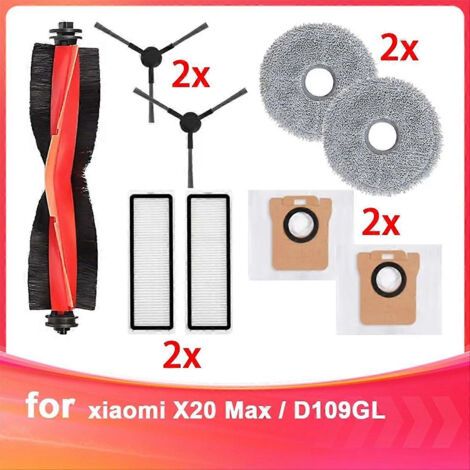 Pièces détachées pour aspirateur robot Xiaomi X20 Max / D109GL : rouleau principal, brosse latérale, filtre HEPA, chiffon de nettoyage D