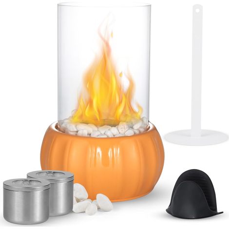 Chimenea de bioetanol - Chimenea de mesa para uso interior y exterior - Con piedras decorativas - Portátil - Tiempo de combustión infinito - Naranja (1/5)