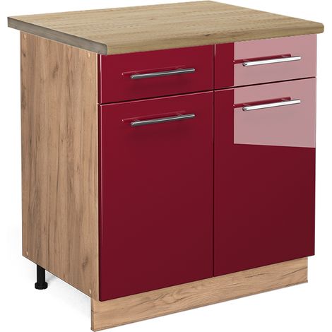 Mobiletto base per cucina Fame-Line, Bordeaux lucido, 80 cm , PL Rovere, Vicco