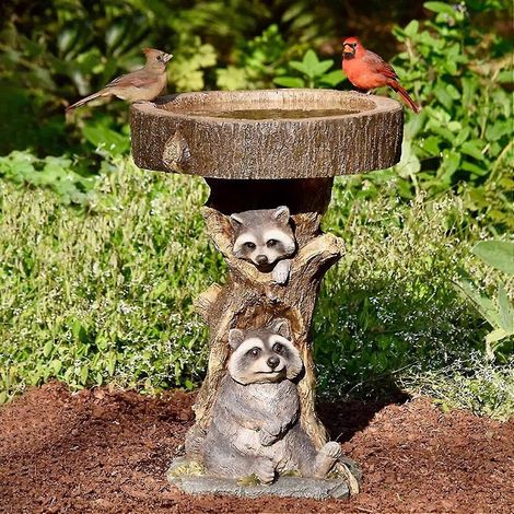 Support de fontaine, sculpture de bain d'oiseaux en forme de raton laveur, mangeoire à oiseaux, statue d'extérieur, mini-fontaine pour bassin (1/5)