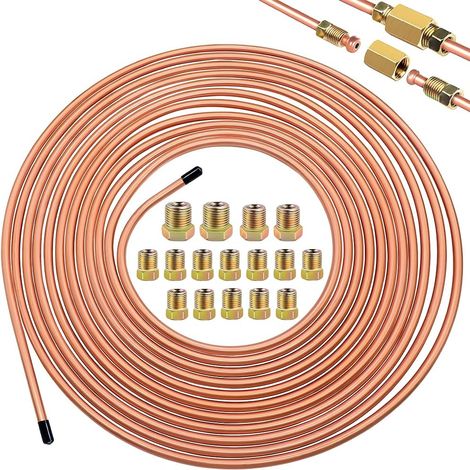 7,62m Tuyau de Frein en Cuivre, Ø3/16" (4,75mm) avec 16 Écrous de Fixation Conduite Générale de Fein en Cuivre Kit de Conduite Générale de Frein de Rechange pour Automobile (1/5)