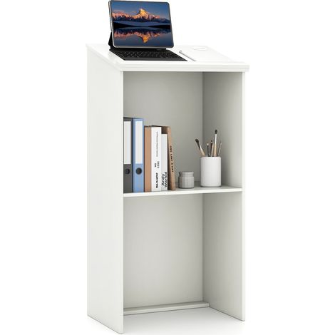 COSTWAY Podium Stand 117cm Hostess Stand for Speakers w/Storage Shelf-White (1/5)