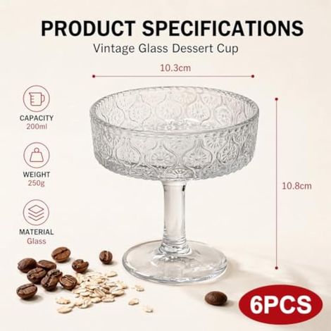 Lot de 6 verres à martini ctelés 300 ml avec manche (1/4)