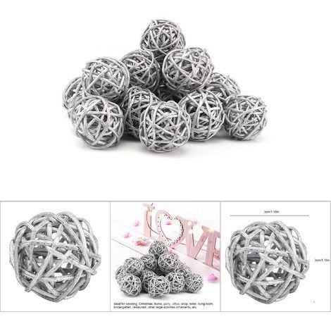 20 silberne Rattankugeln für Weihnachts-, Hochzeits- oder Gartendekoration (1/5)