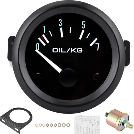 Jauge de pression d'huile universelle 12V, 07 kg/cm, 52mm de diamètre, Instrument de voiture avec capteur, lumière LED blanche (1/5)