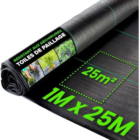 Toile de Paillage 1 m x 25 m - Géotextile Anti Repousse Bache Jardin Anti Mauvaises Herbes en 100g/m , Résistant Aux Déchirures (1/4)