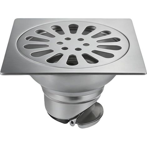 Siphon de Sol Carré 9.8x9.8cm Bonde de Douche INOX  Filtre Anti-Odeur, Grille Universelle Évacuation, Système à Clip, Anti-Retour, Tube 50mm-75mm (1/5)