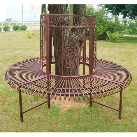 Dema – Banc de jardin tour d'arbre 1600 mm – Métal cuivre antique – Hauteur dossier 760 mm – Charge 360 kg – Livré démonté