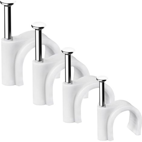 Attaches-câbles, 400 pièces, clous robustes, ronds, blancs, 4 tailles : 4 mm, 6 mm, 8 mm et 10 mm, clips de rangement et d’organisation des câbles-AquaForge (1/4)