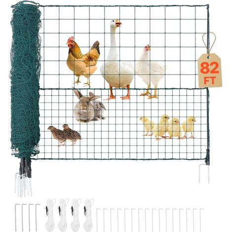 Clôture Mobile Extérieure 25 x 1,25 m Filet PE Renforcé 8 Piquets Double Pointe pour Chiens Poules Vert (1/5)