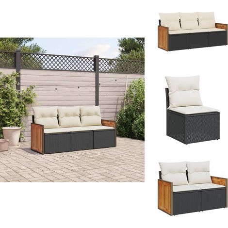 Salon de jardin 3 pcs avec coussins noir résine tressée - Ensemble Salon De Jardin - Meuble De Jardin - Salon Extérieur - Mobilier De Jardin - Chaise Longue (1/5)