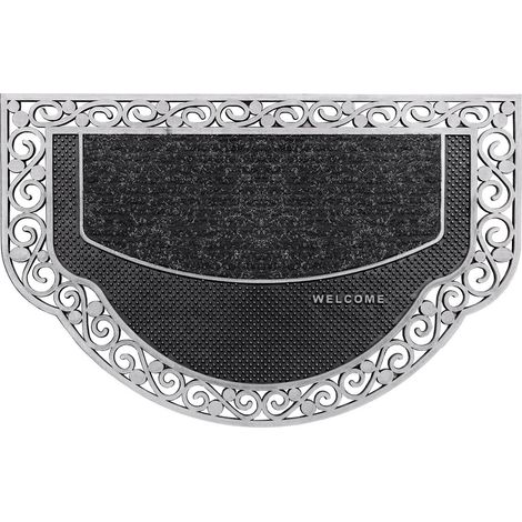 Zerbino Ingresso Semiluna Elegante Welcome Antiscivolo Gomma Robusta Tappeto Assorbente - Argento