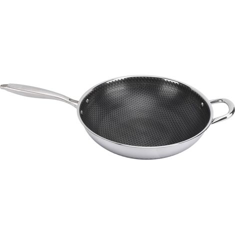 Poêle Wok 304 en Acier Inoxydable Wok à Frire Rond Antiadhésif en Nid d'abeille Poêle Profonde Compatible avec Cuisinière à Induction Longue Excellente Résistance Résultats santé 304 Pan (1/5)