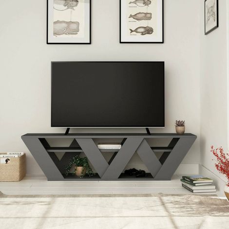 Dmora - Mueble de televisión Alde, Aparador de salón, Mueble bajo para TV, Base de pared equipada, 158x30h40 cm, Antracita, con embalaje reforzado (1/3)