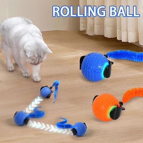 Interaktiver Katzenball, selbstbewegender Katzenball mit Plüschschwanz, intelligentes Spielzeug gegen Langeweile für Katzenwelpen in der Wohnung.