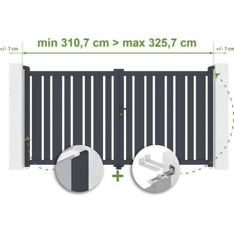 Portail battant ajustable en largeur VEYMONT 3m H.160cm Aluminium Gris Anthracite (1/4)