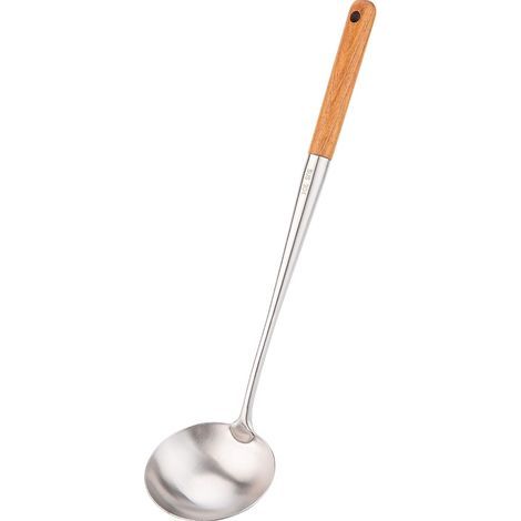 Louche à soupe longue en acier inoxydable 304 avec manche en bois, louche de service pour wok 43 cm (1/4)