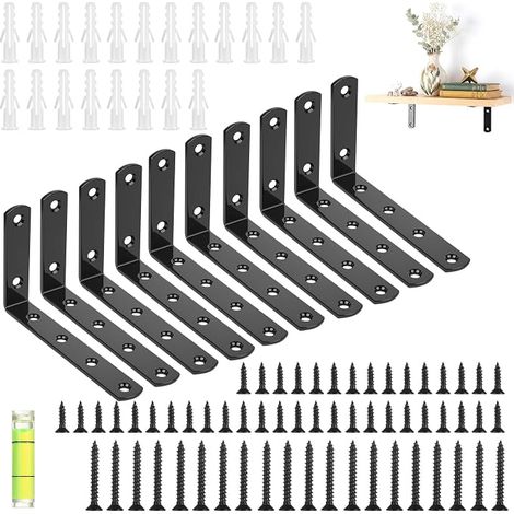 Black Wall Shelf Brackets, Metal Shelf Brackets, Mounting Brackets, L-Shaped Brackets, 90 Degree Floating Shelf Brackets (125 x 75 mm) (1/5)