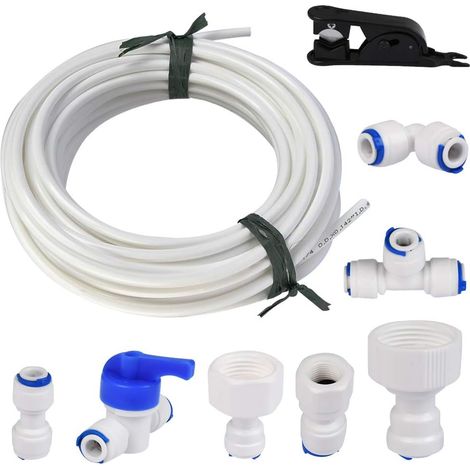 15 Mètres Tuyau d'alimentation en Eau Universel, Kit de Connecteur de Tuyau de Réfrigérateur 1/4", Tube de Filtre, Pièces et Accessoires pour Réfrigérateurs Européen/Frigo Americain (1/5)