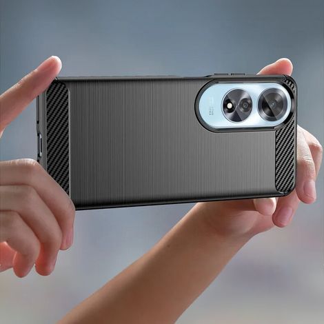 Funda de carbono + cristal templado 9H para Oppo A60, negro (1/5)