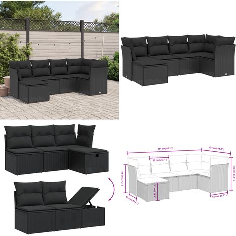 6-tlg. Garten-Sofagarnitur mit Kissen Schwarz Poly Rattan - Gartengestell - Gartenmöbelset - Outdoor Sofa - Lounge Set - Rattan Gartenmöbel - Home & Living (1/5)