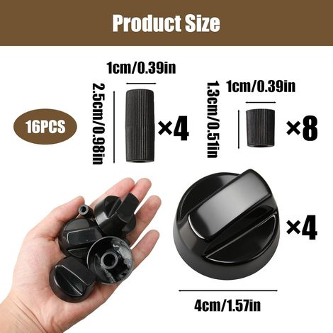 4-Piece Universal Rotating Cooktop Knob Set with 12 Adapters, Compatible with Almost All Oven Brands and Hobs, Black (1/4)