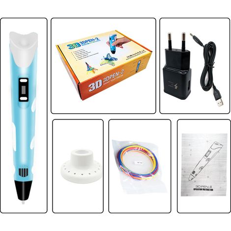 Blue Smart 3D Pen with LED Display, with USB Charging, 30 Color Pla Filament Refills (1/5)