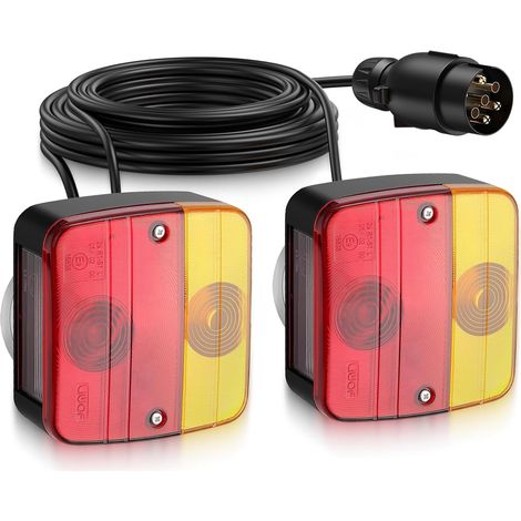 Feu Arrière de Remorque, 2pcs Ampoules de Feu Arrière E-marqué 11 avec 7.5m Câble 7 Pin Connecteur Câble de Feux Remorque 12V Feux Arrière de Remorque Base Magnétique (1/5)