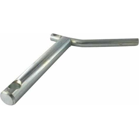Eje de enganche ajustable - Longitud (desde la base hasta el centro del orificio de pasador): 120mm. Diámetro del eje: 20mm. Diámetro del pasador: 12mm