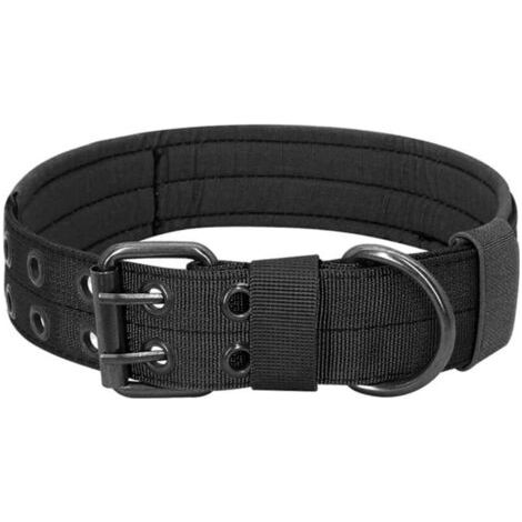 BUNTHAUS Collier de Chien en Nylon, Collier de Chien poignée de Commande avec Double D en métal Bague Boucle Sangle décoratif pour Le Cou Militaire, résistant aux Rayures noir 67cm - (1/5)