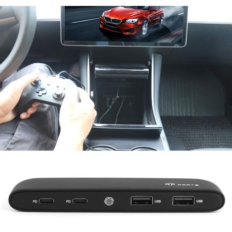 2 Typ-C-Anschlüsse, 2 USB-Anschlüsse, integrierter berührungsempfindlicher LED-Lichtverteiler für Tesla Model 3 (2020.6-2021.1) (1/5)