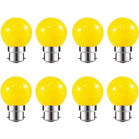 Lot de 8 ampoules LED couleur mini globe G45 B22 à baïonnette 3 W jaune pour décoration maison bar et fête (1/5)