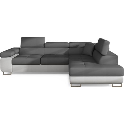 Sofá esquinero convertible MENTON gris y blanco – Ángulo derecho con baúl (1/5)