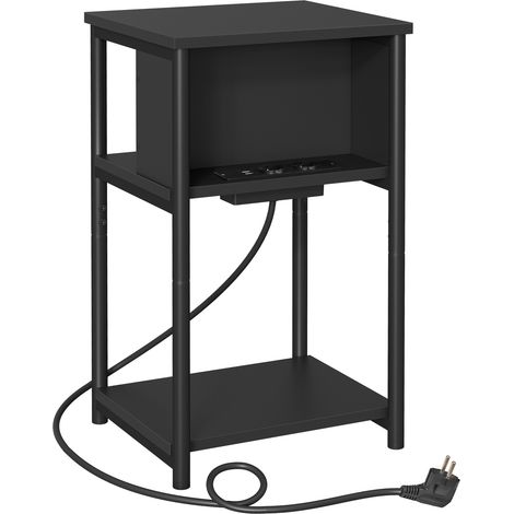 Vasagle – Table d'appoint avec multiprise – 2 prises CA, 2 ports USB – Dimensions 30 x 34 x 58 cm – Pour salon et chambre – Noir (1/5)