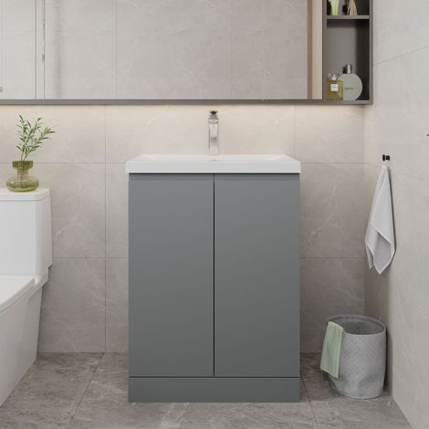 Hudson Reed Urban Floor Standing 2-Door Vanity Unit with Basin 1 Satin Grey - 600mm Wide (1/5)